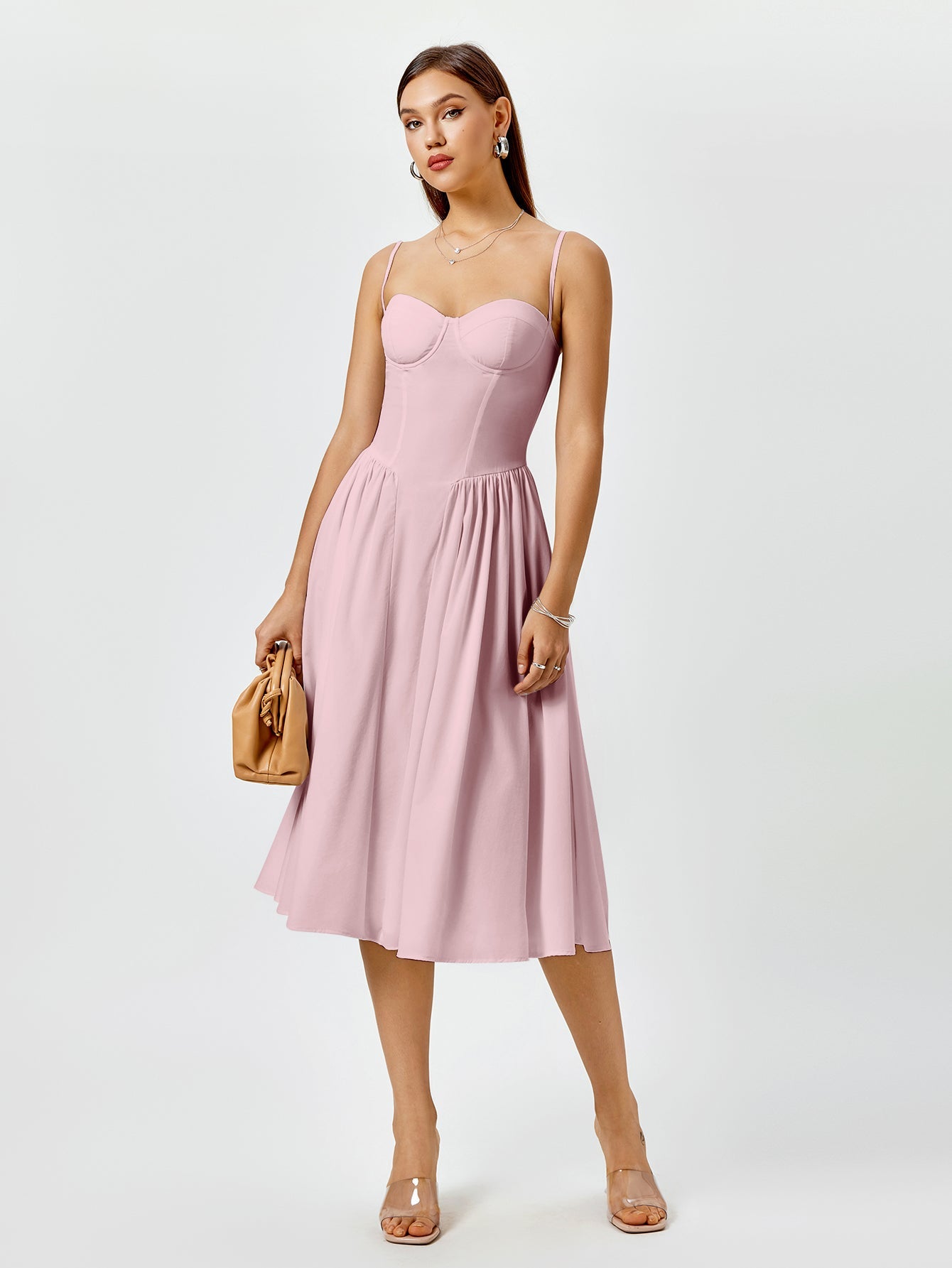 Corset Backless Solid Midi Dress