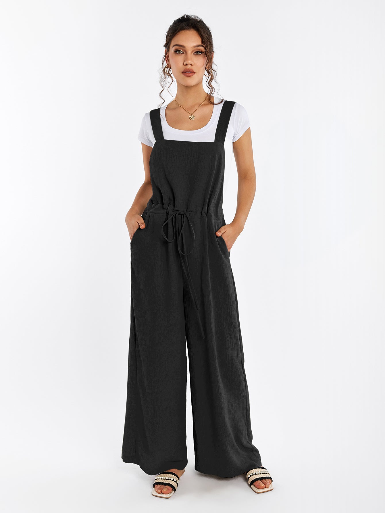 Drawstring Adjustable Button Back Pocket Jumpsuit