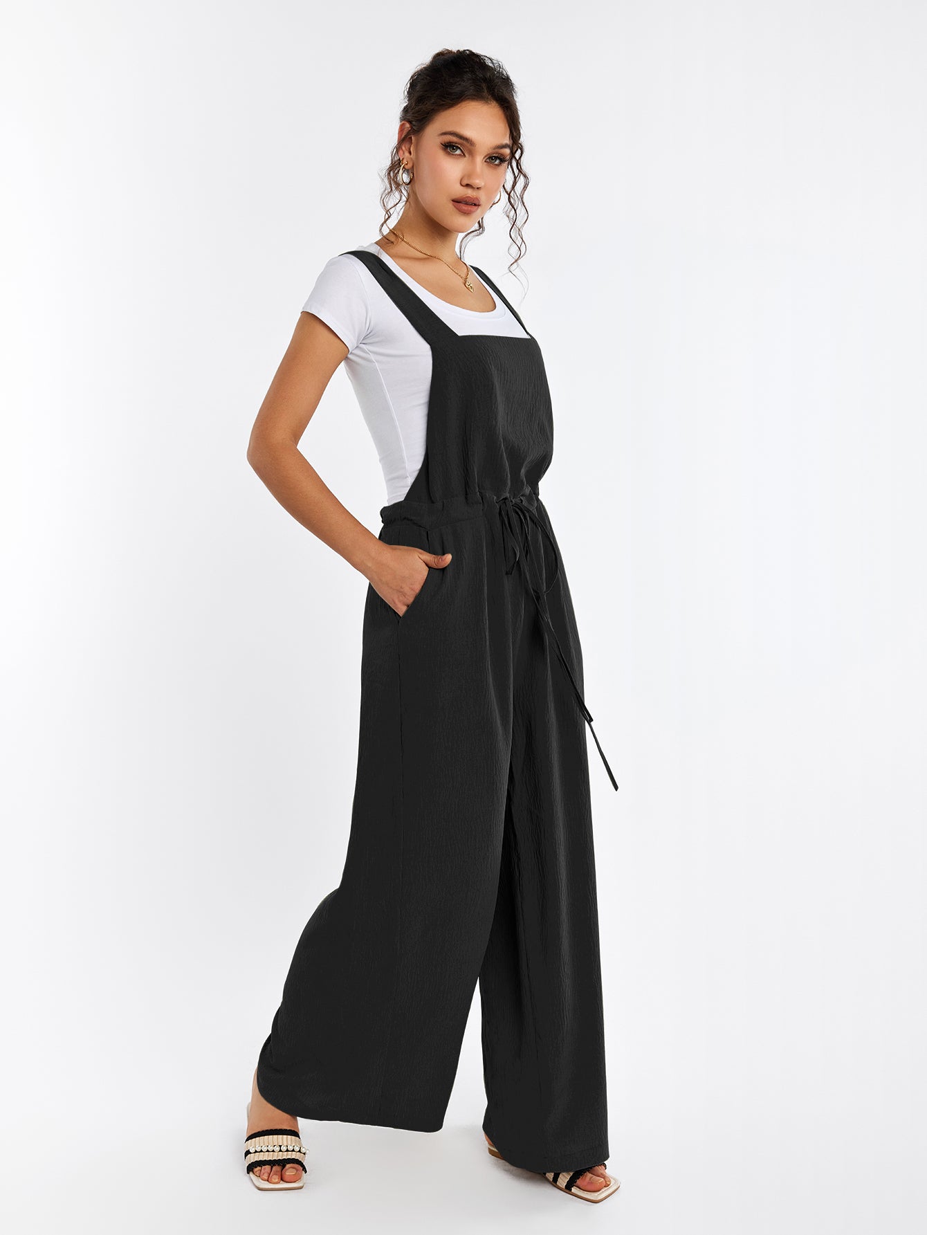 Drawstring Adjustable Button Back Pocket Jumpsuit