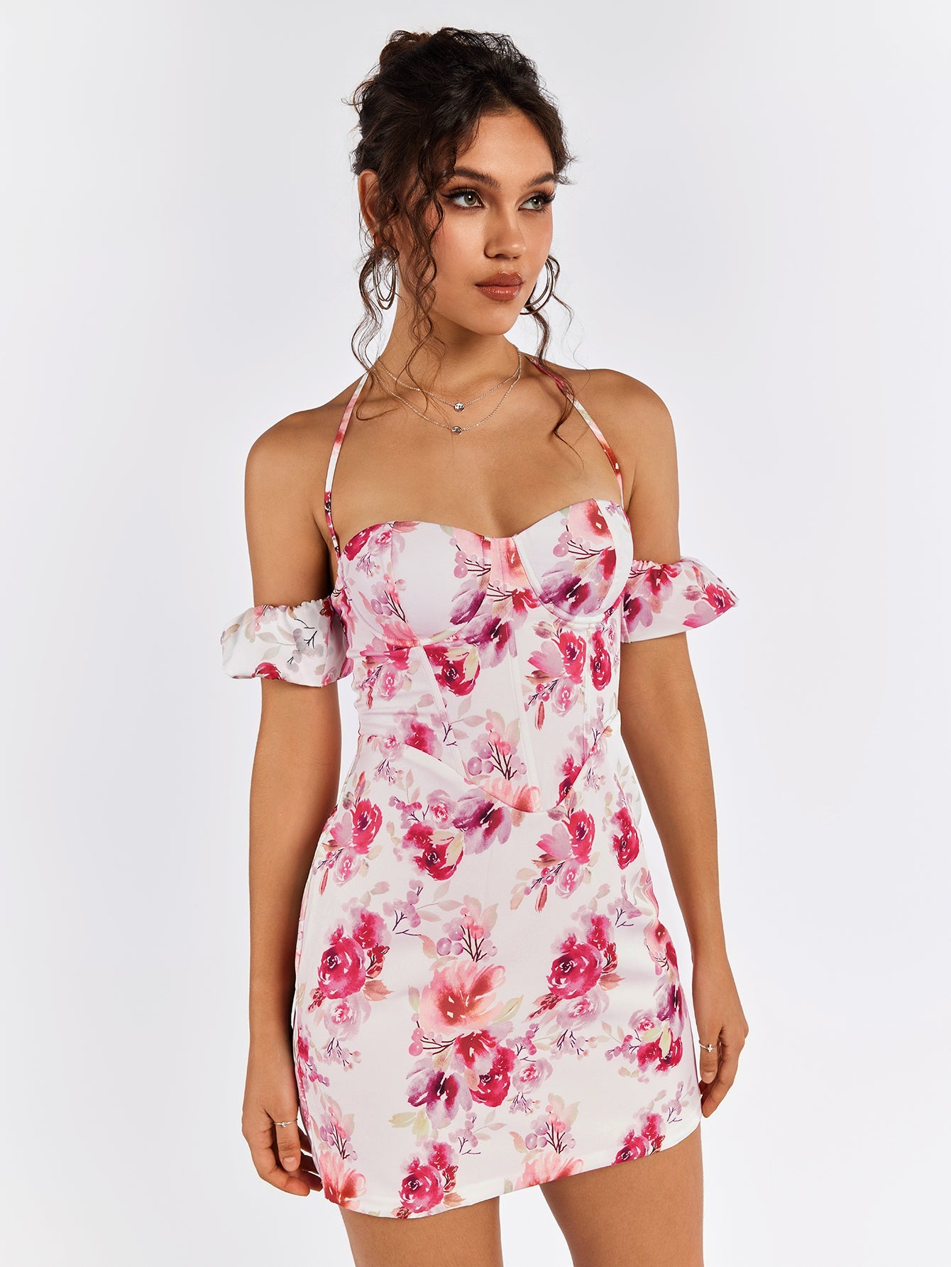 Halter Corset Floral Mini Dress
