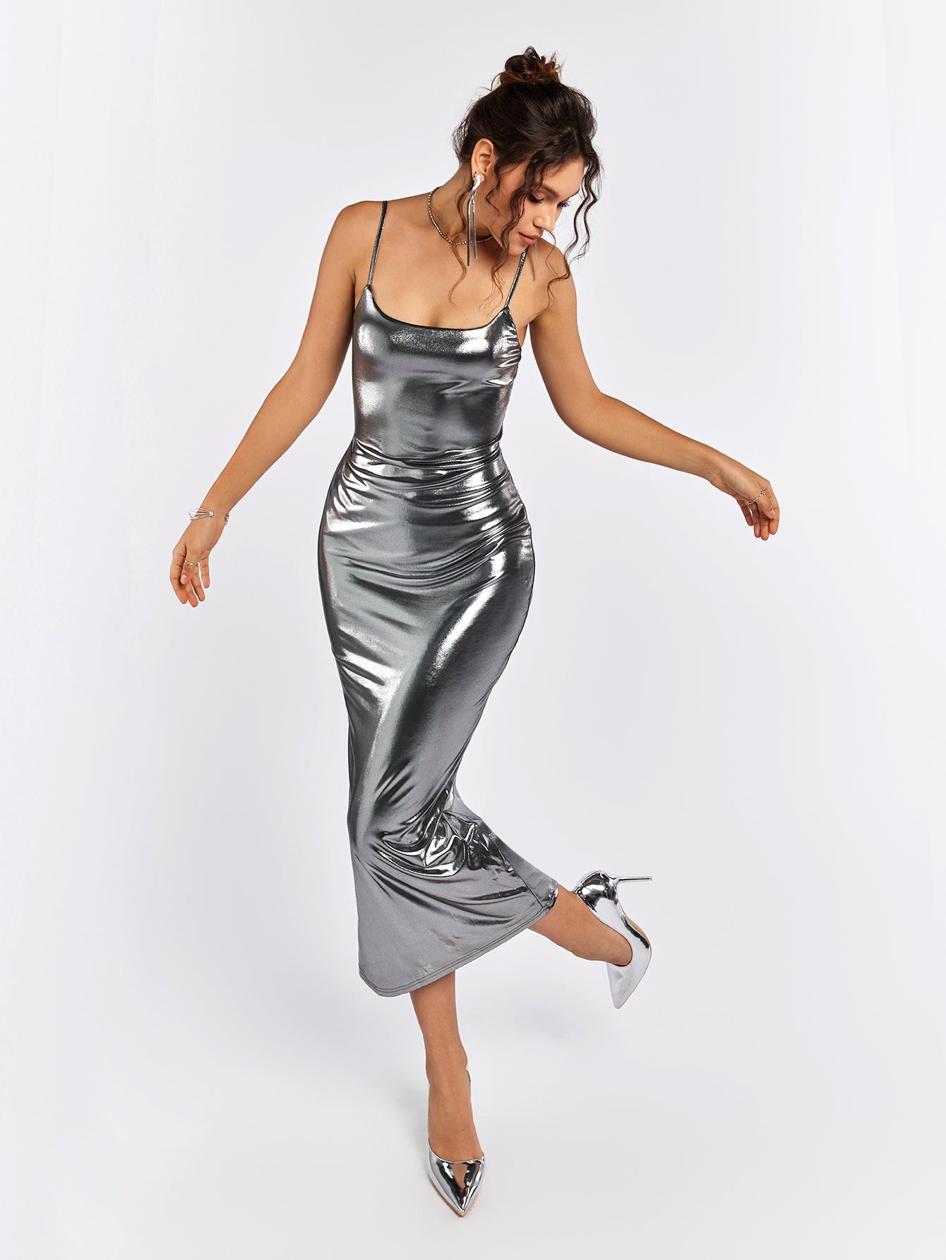 Misty Gold Metallic Fabric Bodycon Dress
