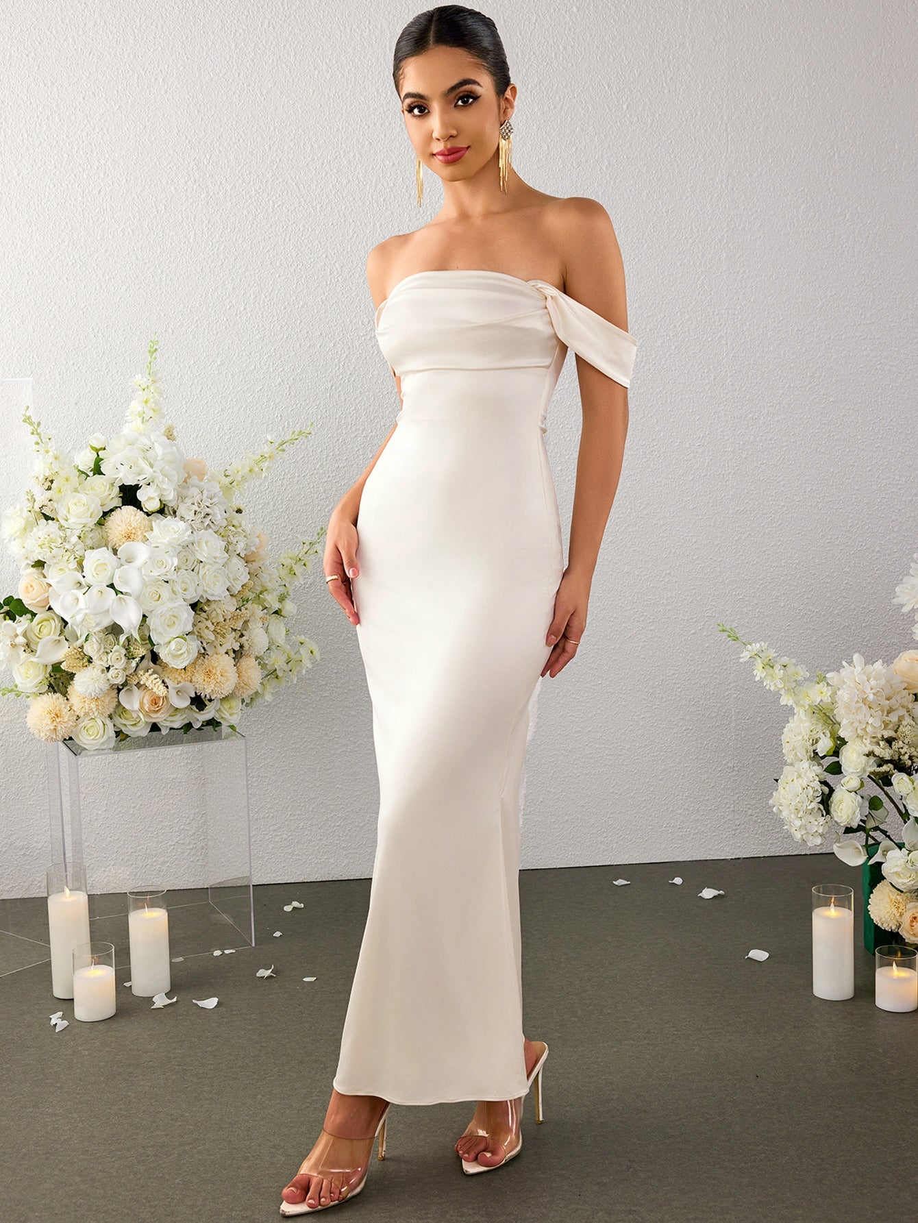 Off Shoulder Satin Backless Mermaid Dress