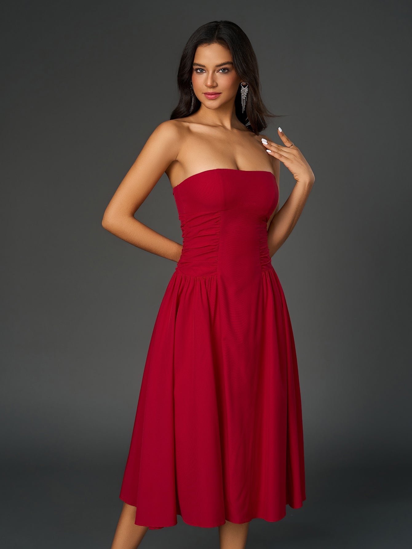 Ruched Waist Backless Prom Tube Dress