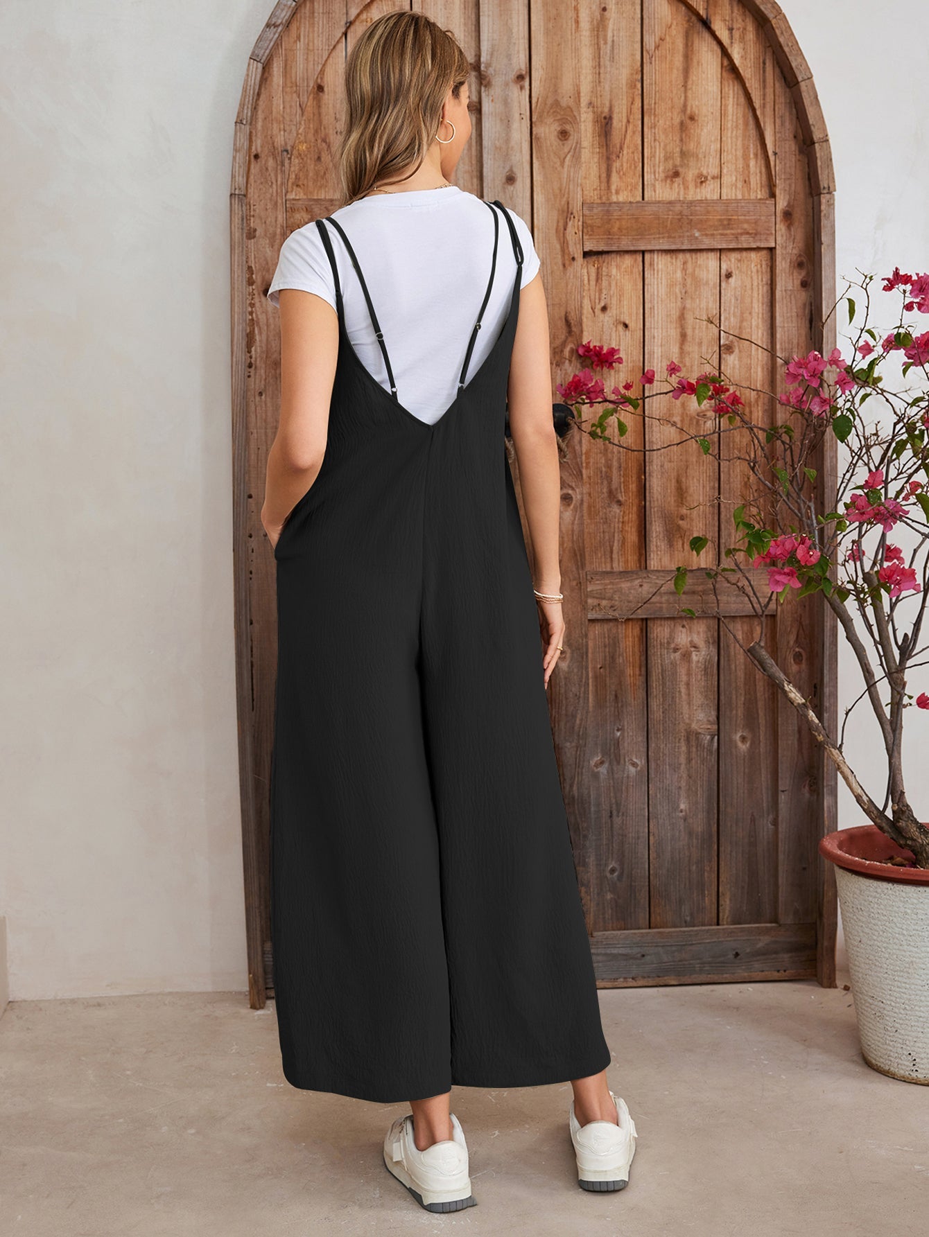 Tie Back Pocket Wide Legs Jumpsuit