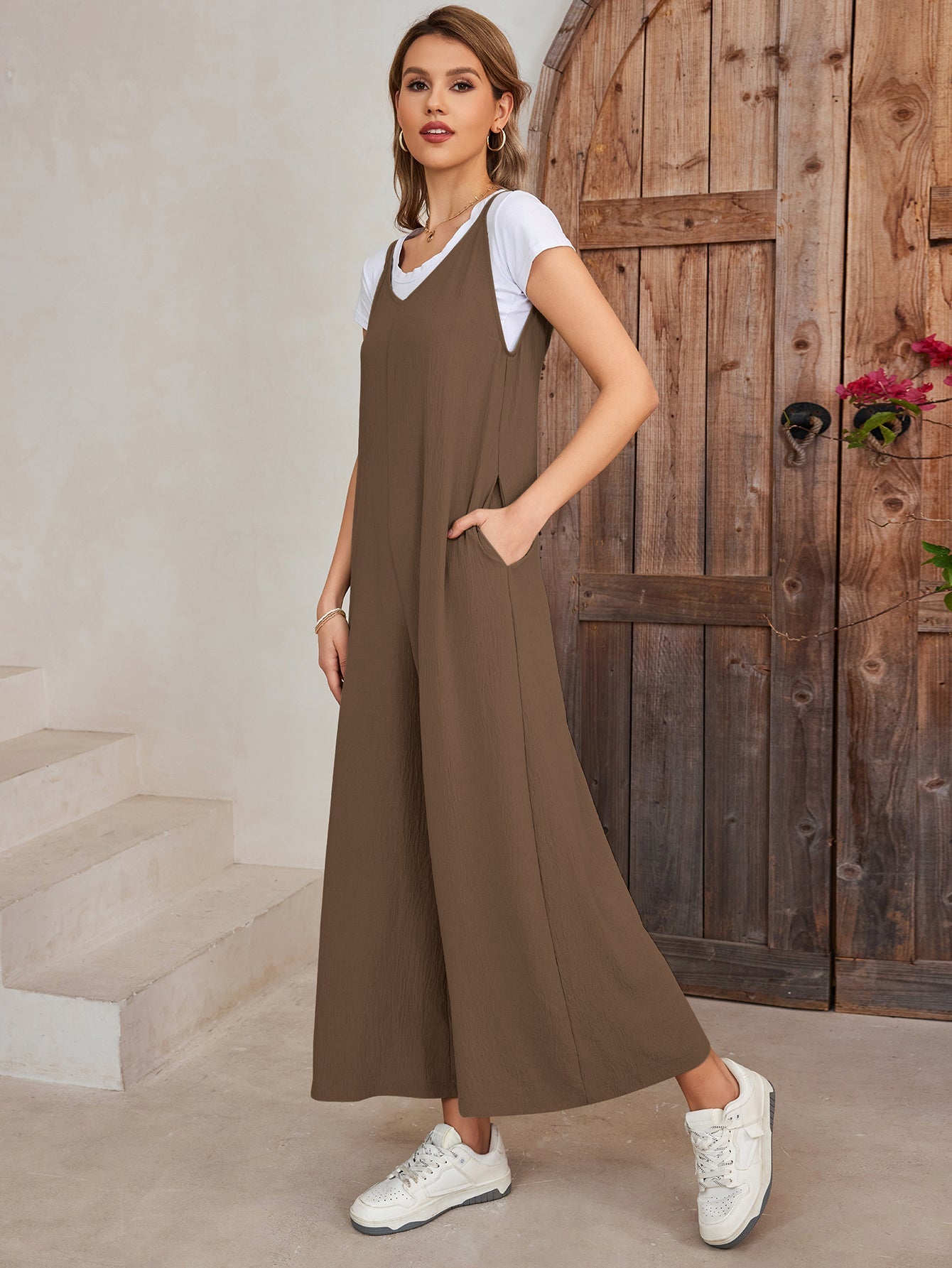 Tie Back Pocket Wide Legs Jumpsuit