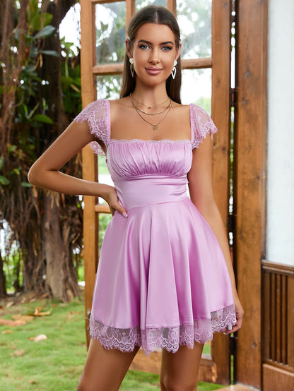 Lace Square Neck Graduation Dress