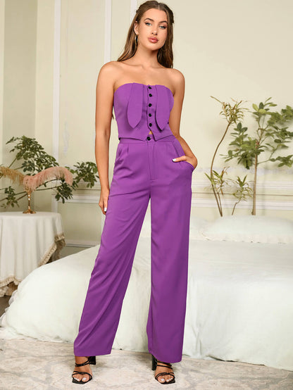 Solid Tube Top & Wide Leg Pants