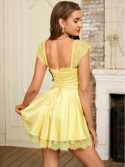 Lace Square Neck Graduation Dress