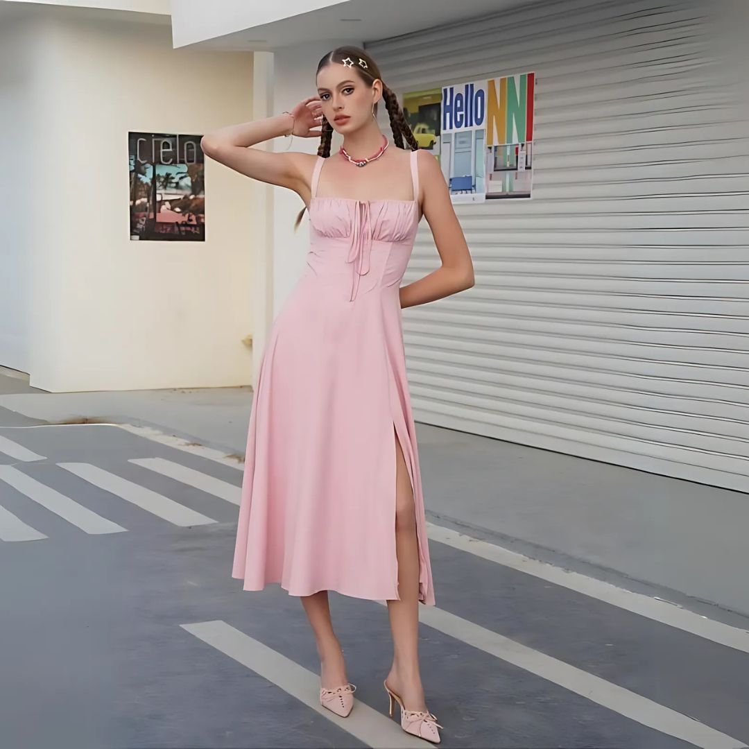 Elegant Lace-up Midi Dress