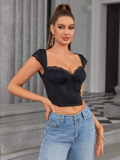 Backless Lace Spliced Boning Corset Crop Top