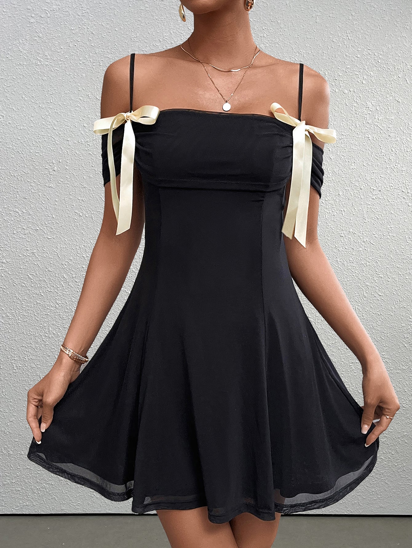 Bow Tie Mesh Backless Mini Dress
