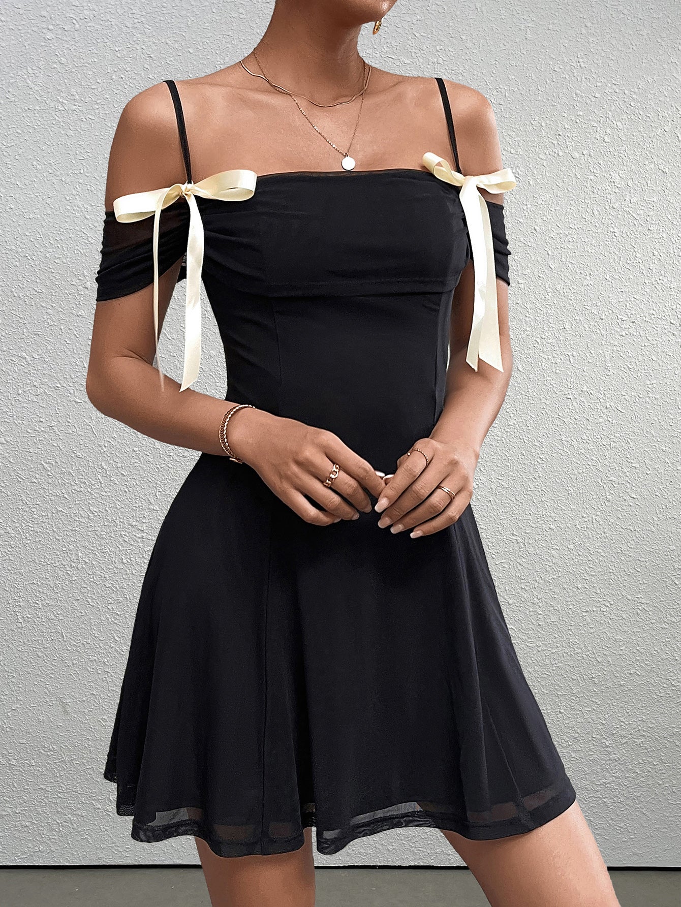 Bow Tie Mesh Backless Mini Dress
