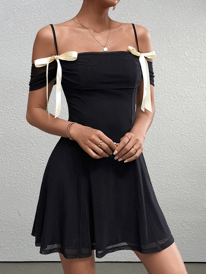 Bow Tie Mesh Backless Mini Dress