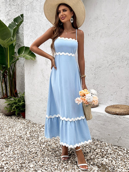 Contrast Color Ruched Backless Cami Dress
