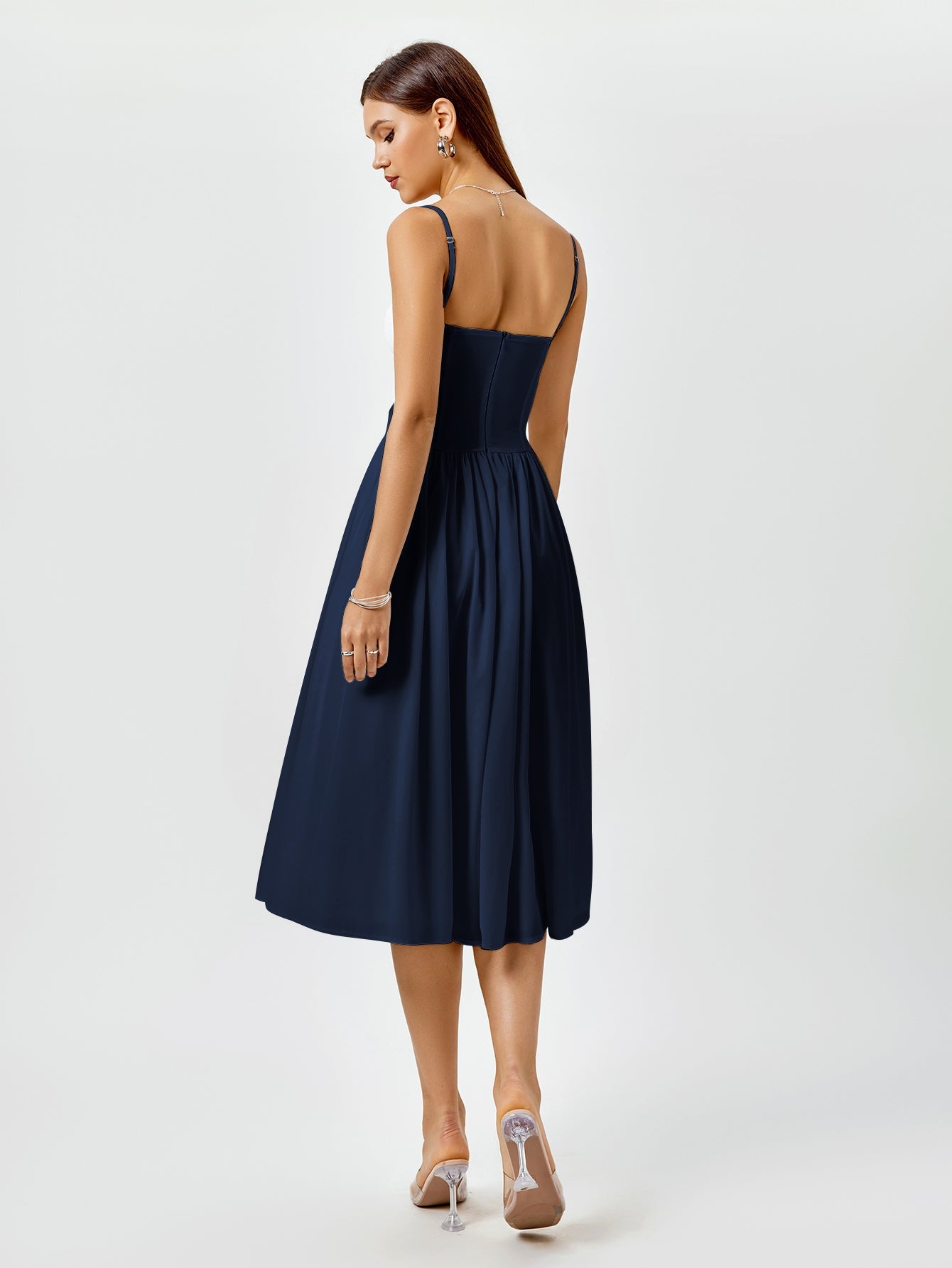Corset Backless Solid Midi Dress
