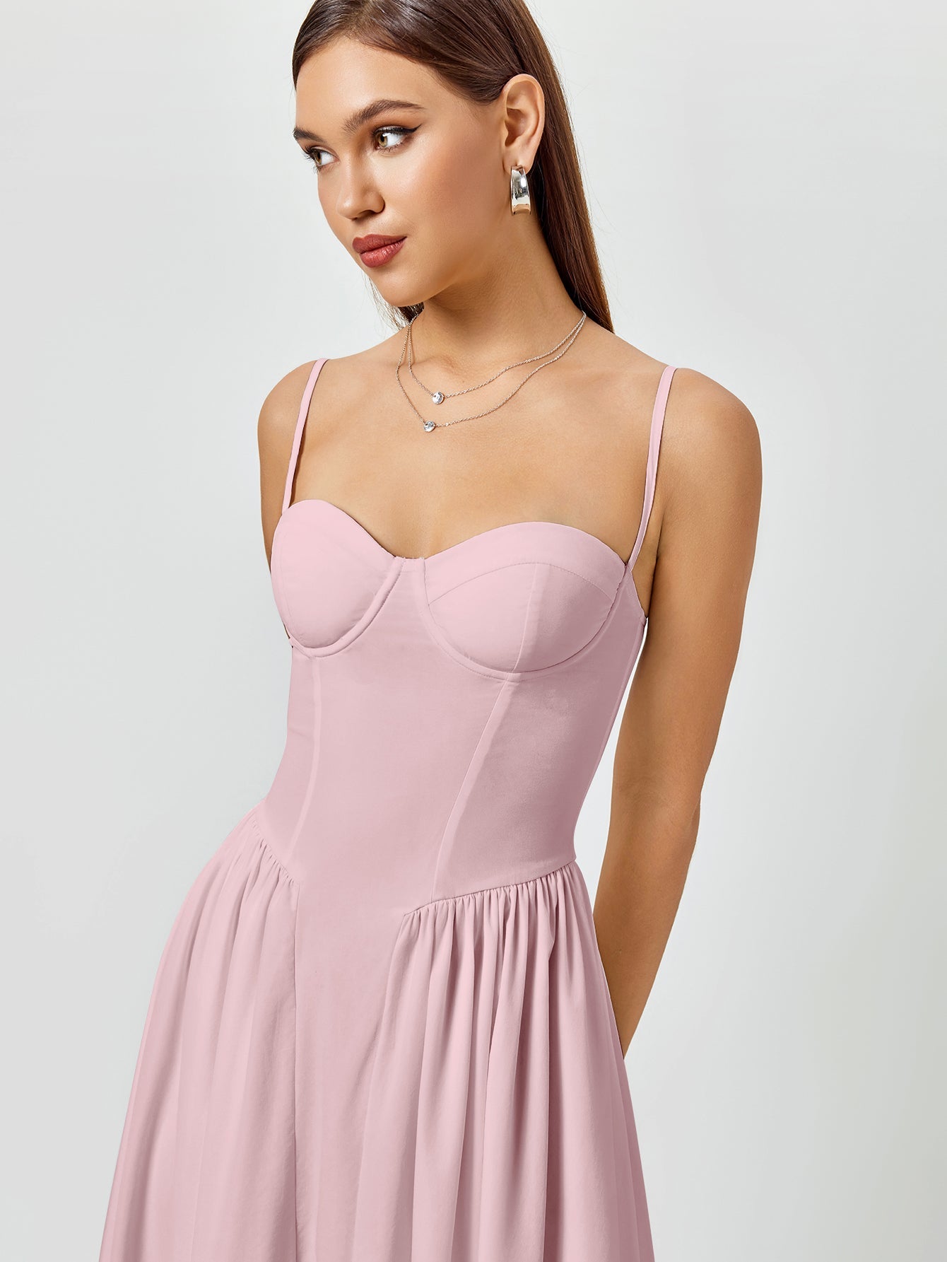 Corset Backless Solid Midi Dress