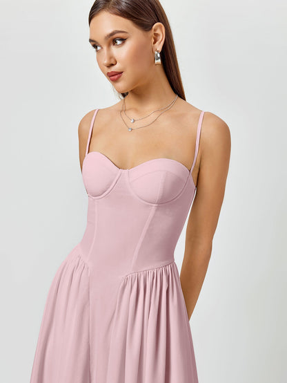 Corset Backless Solid Midi Dress