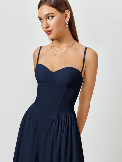 Corset Backless Solid Midi Dress
