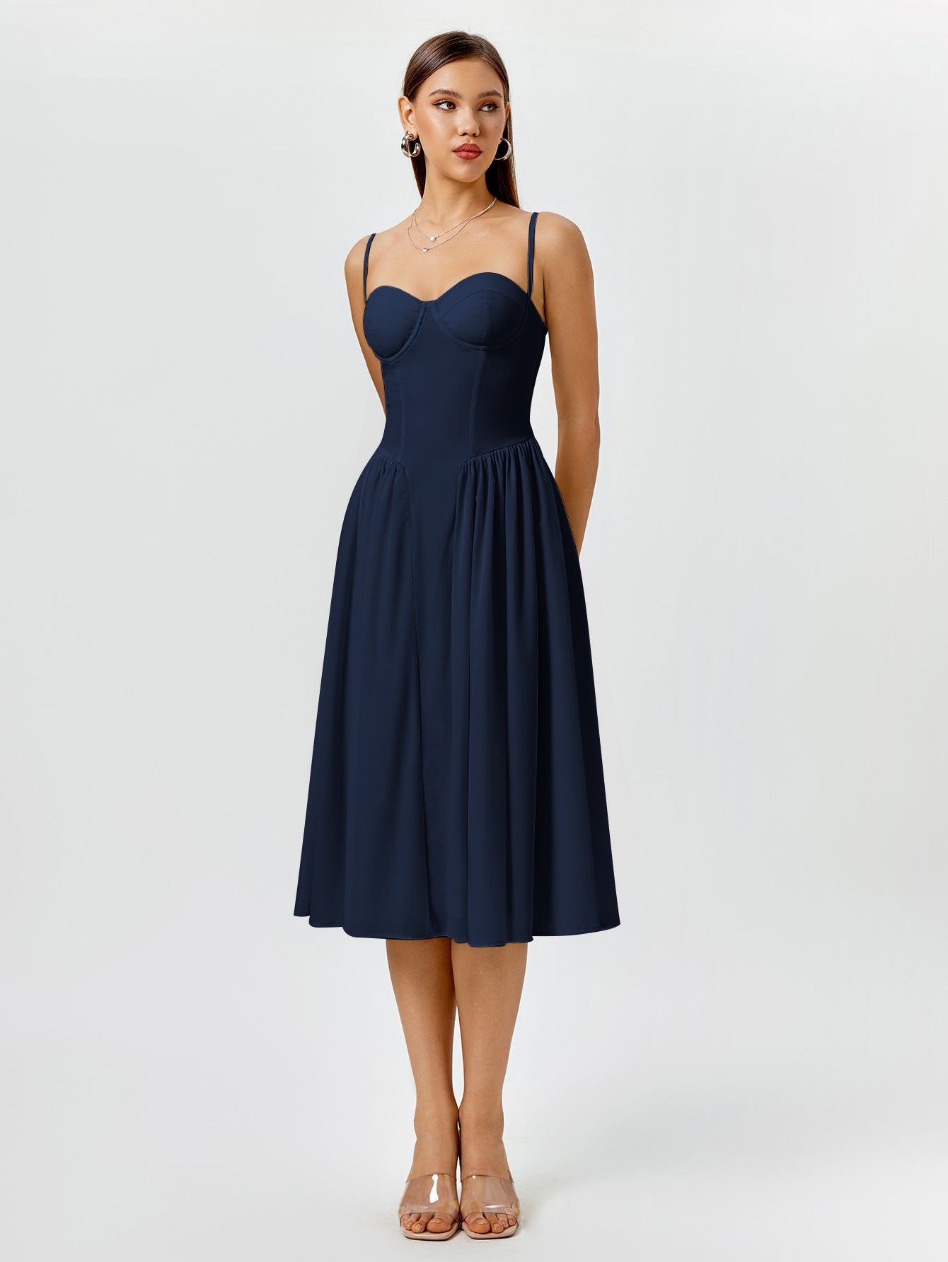 Corset Backless Solid Midi Dress