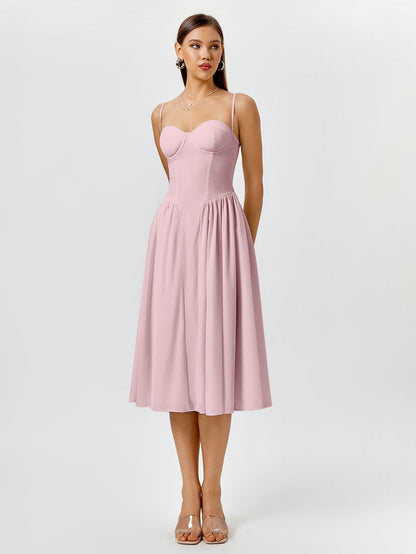 Corset Backless Solid Midi Dress