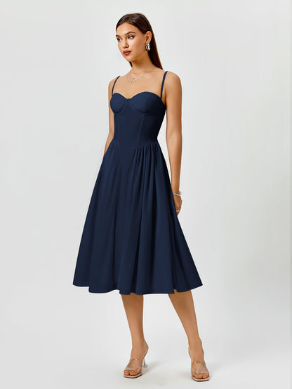 Corset Backless Solid Midi Dress