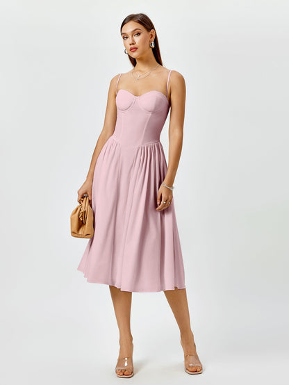 Corset Backless Solid Midi Dress