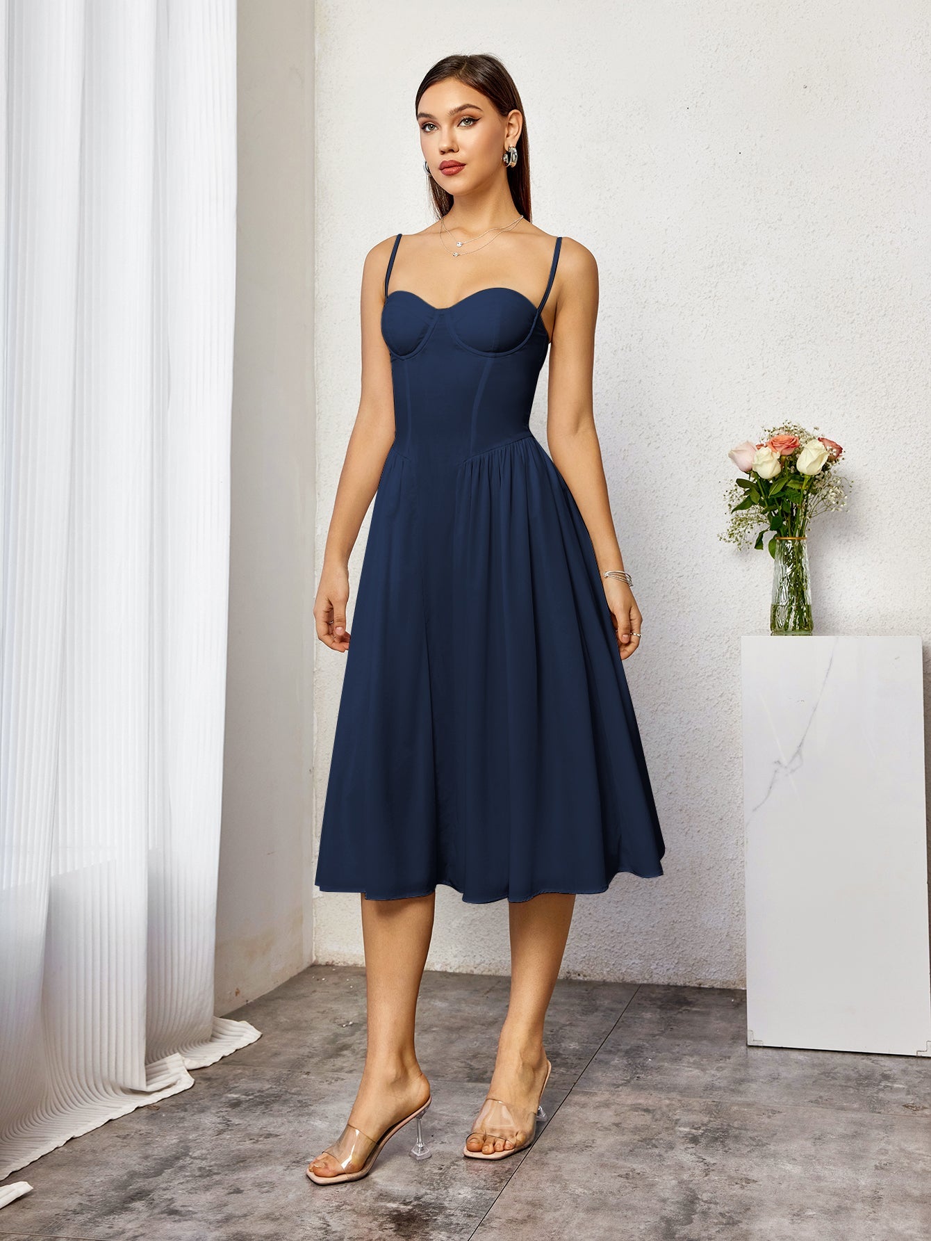 Corset Backless Solid Midi Dress