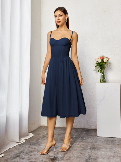 Corset Backless Solid Midi Dress
