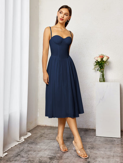 Corset Backless Solid Midi Dress
