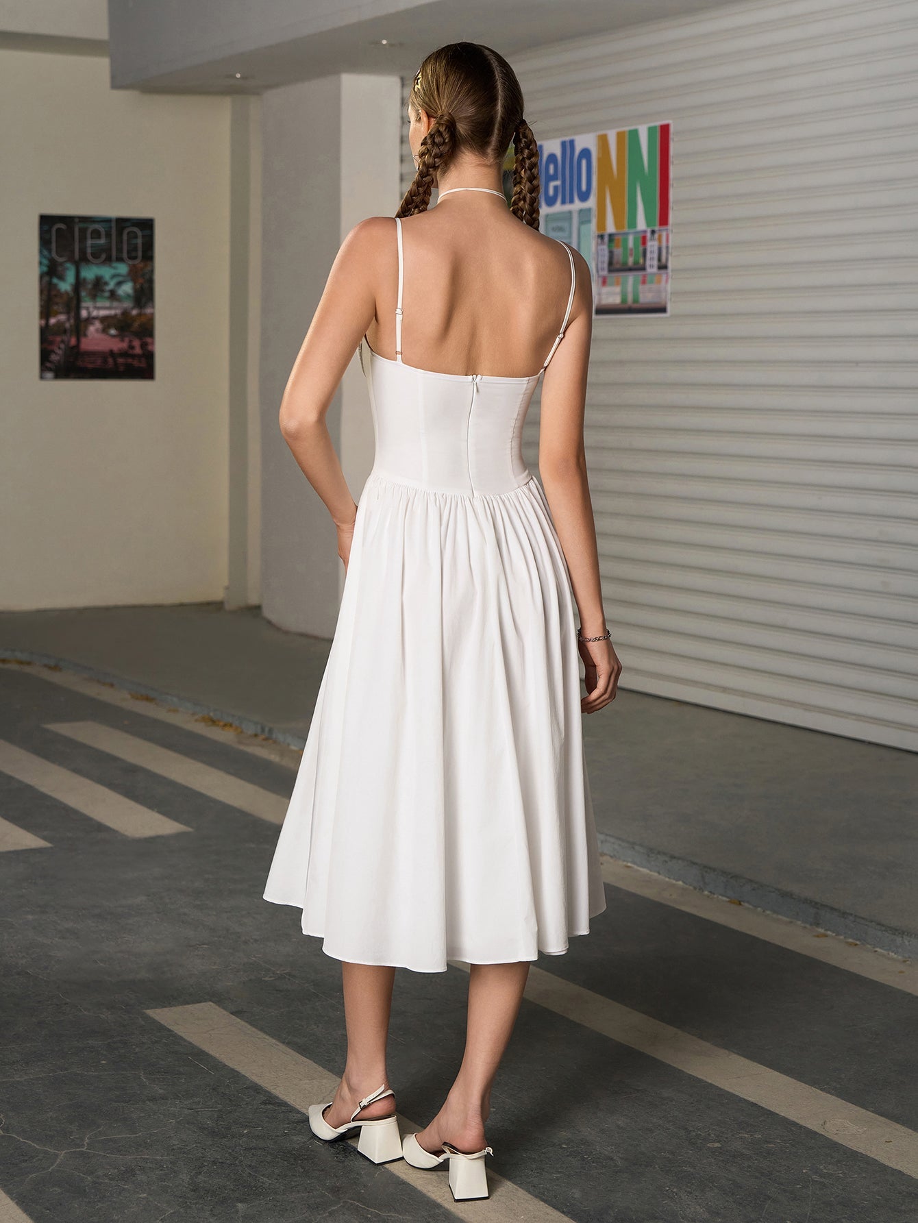 Corset Backless Solid Midi Dress