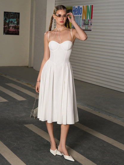 Corset Backless Solid Midi Dress