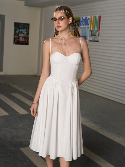 Corset Backless Solid Midi Dress