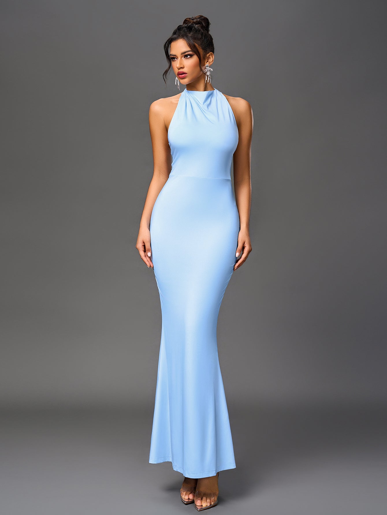 Cowl Neck Backless Mermaid Hem Bodycon Dress