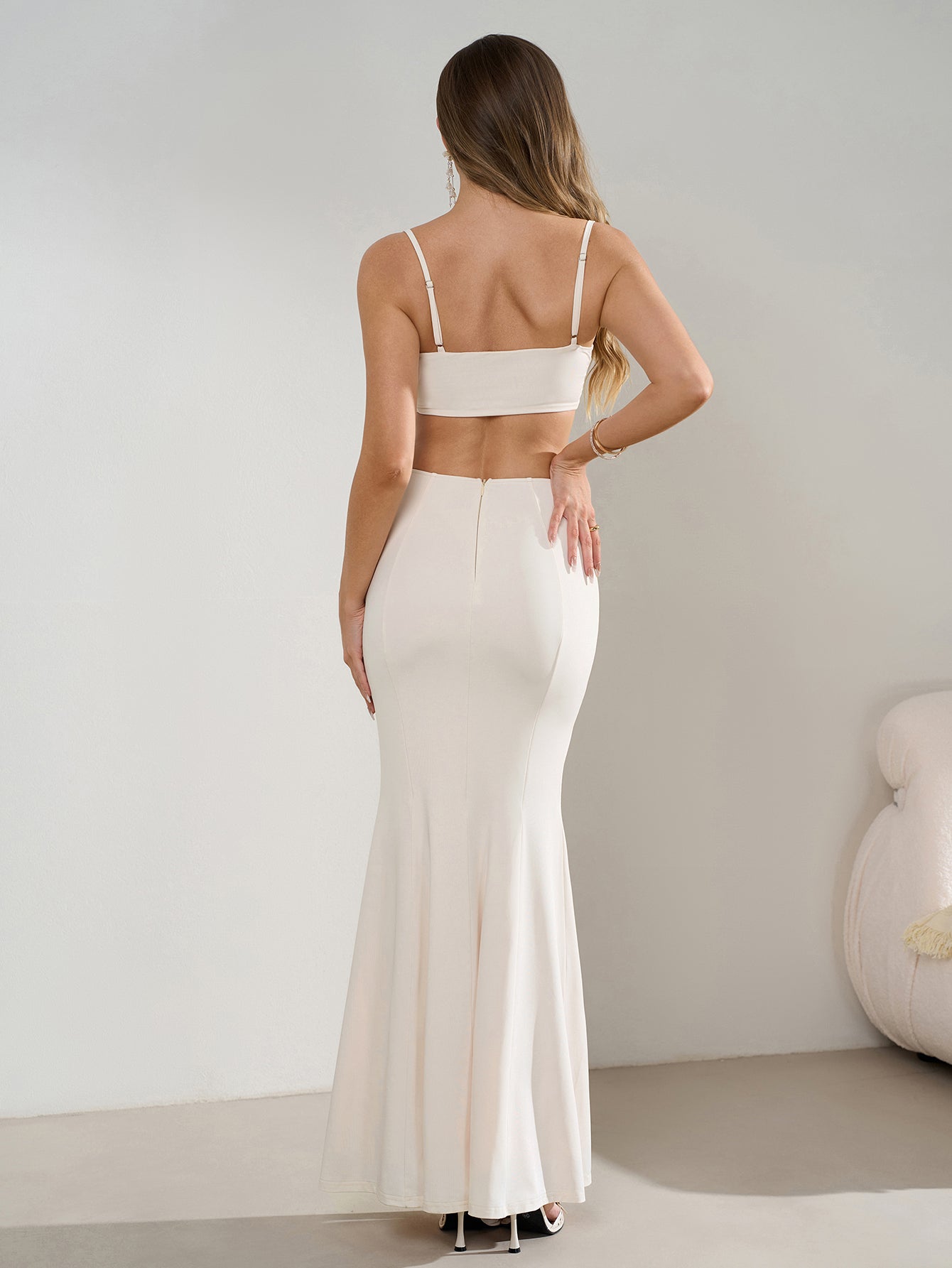 Cut Out Backless Split Thigh Mermaid Hem Cami Dress