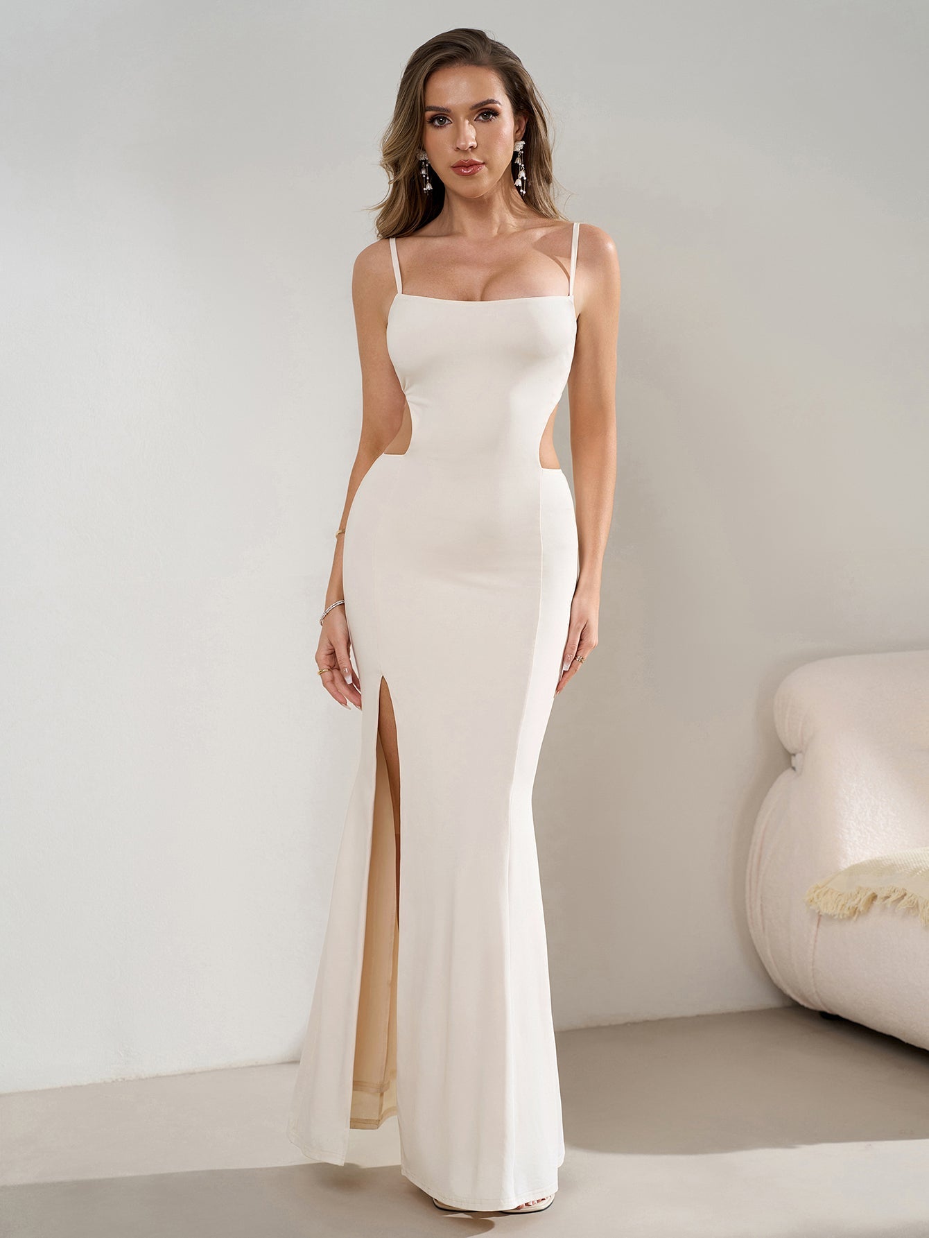 Cut Out Backless Split Thigh Mermaid Hem Cami Dress