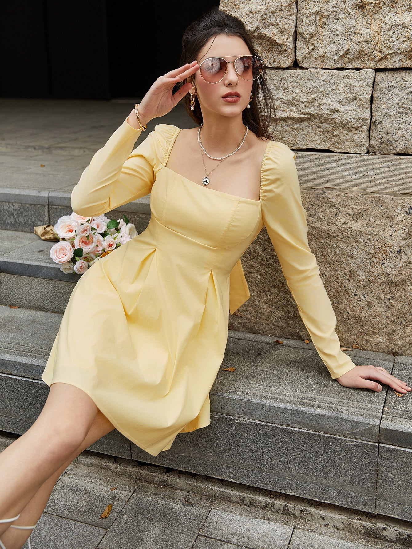 Cut Out Bow Tie Back Ruched Mini Dress