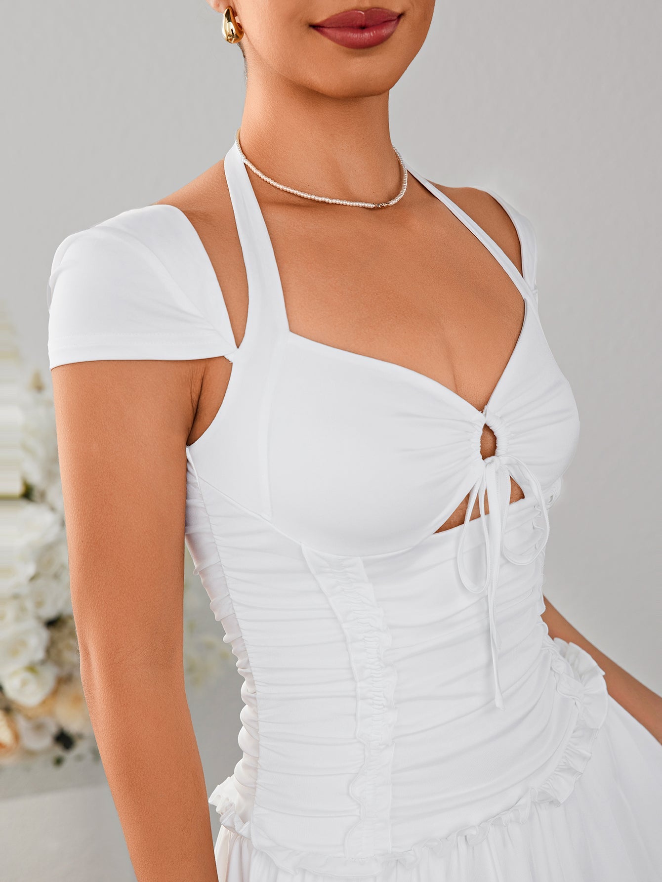 Cut Out Halter Ruched Mini Dress