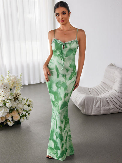 Cut Out Tie Front Trim Floral Bodycon Dress