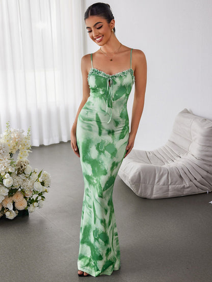Cut Out Tie Front Trim Floral Bodycon Dress