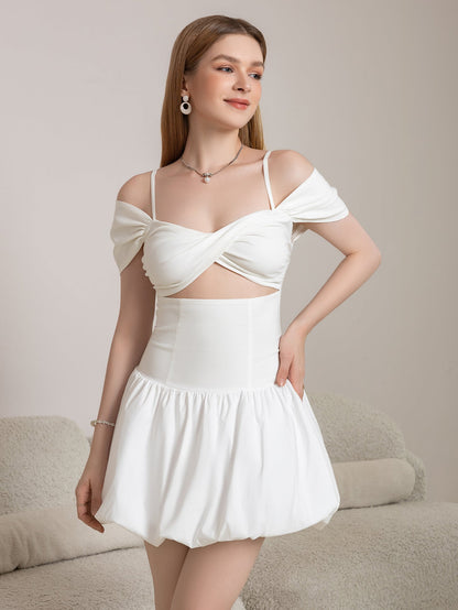 Cut Out Twist Front Cold Shoulder Ruched Cake Dress