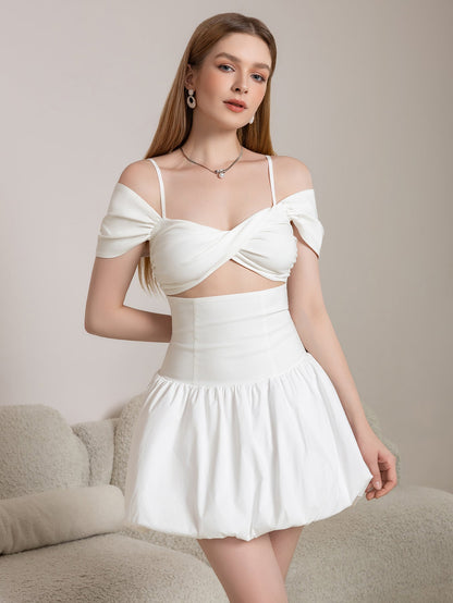 Cut Out Twist Front Cold Shoulder Ruched Cake Dress