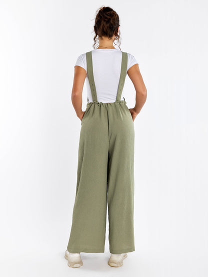 Drawstring Adjustable Button Back Pocket Jumpsuit