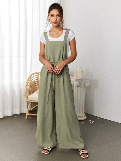 Drawstring Adjustable Button Back Pocket Jumpsuit