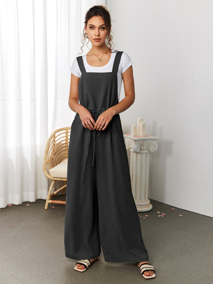 Drawstring Adjustable Button Back Pocket Jumpsuit