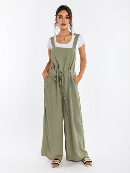 Drawstring Adjustable Button Back Pocket Jumpsuit