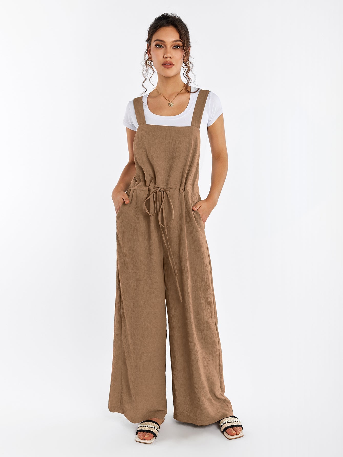 Drawstring Adjustable Button Back Pocket Jumpsuit
