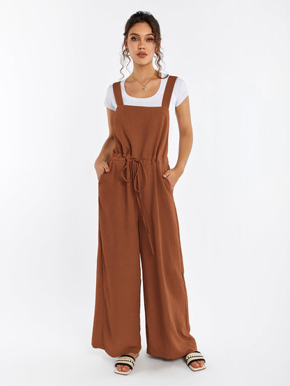 Drawstring Adjustable Button Back Pocket Jumpsuit