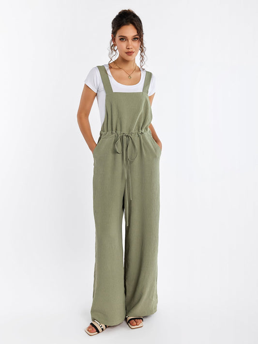 Drawstring Adjustable Button Back Pocket Jumpsuit