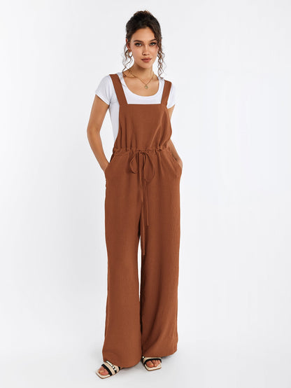 Drawstring Adjustable Button Back Pocket Jumpsuit
