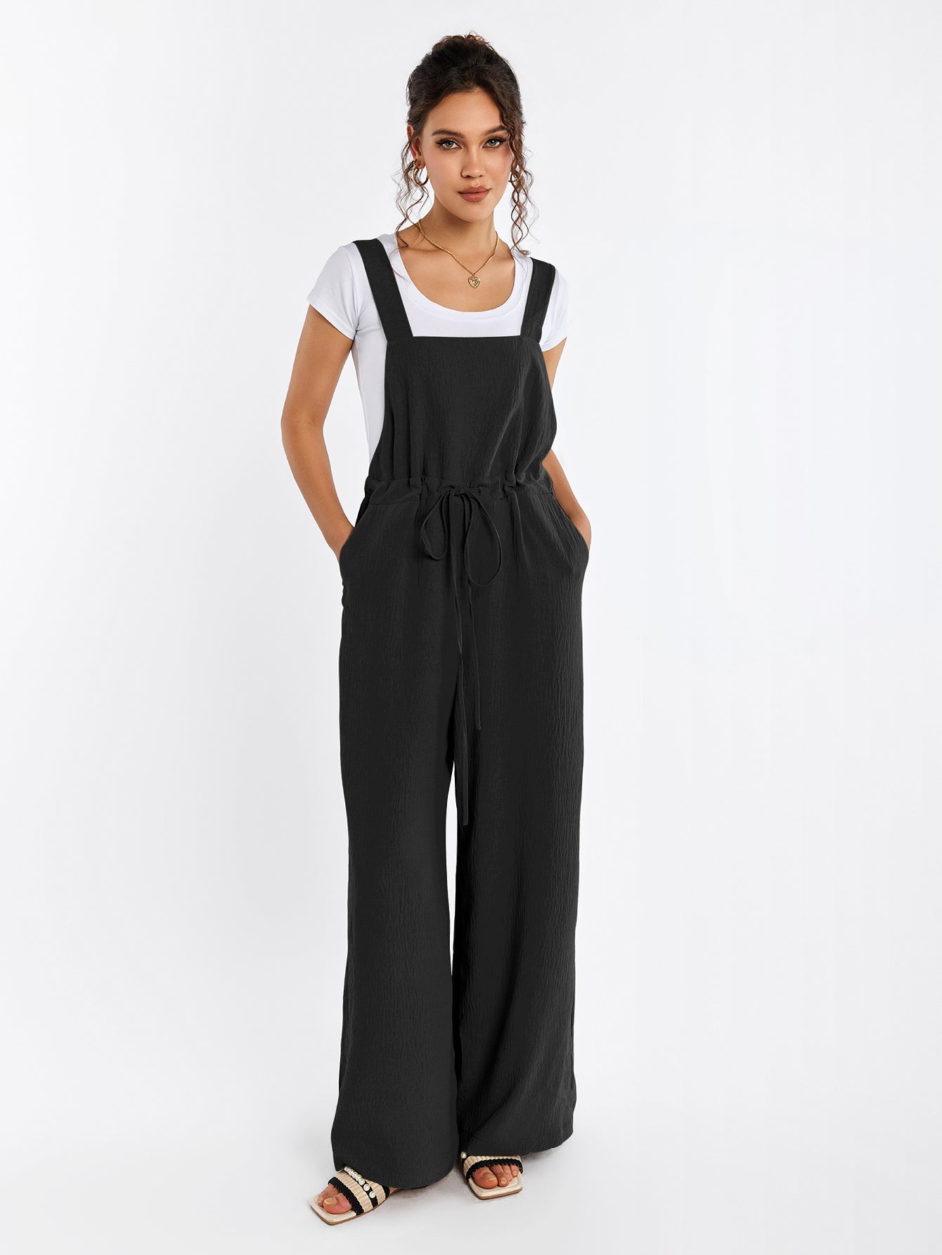 Drawstring Adjustable Button Back Pocket Jumpsuit